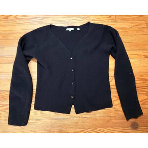 Vince 100% Cashmere Ribbed V-Neck Cardigan Sweater Black Women's Size L